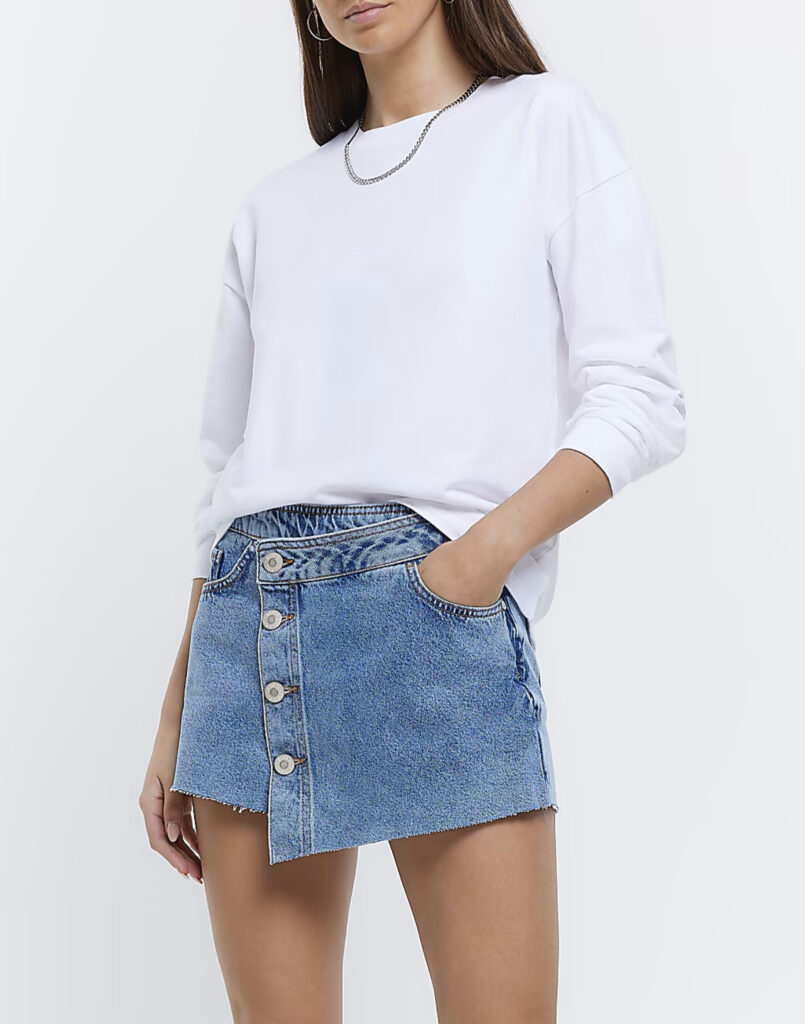 Blue denim asymmetric skort from River Island