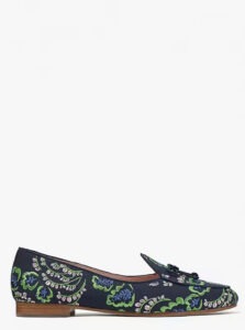 Blue and green floral patterned loafers