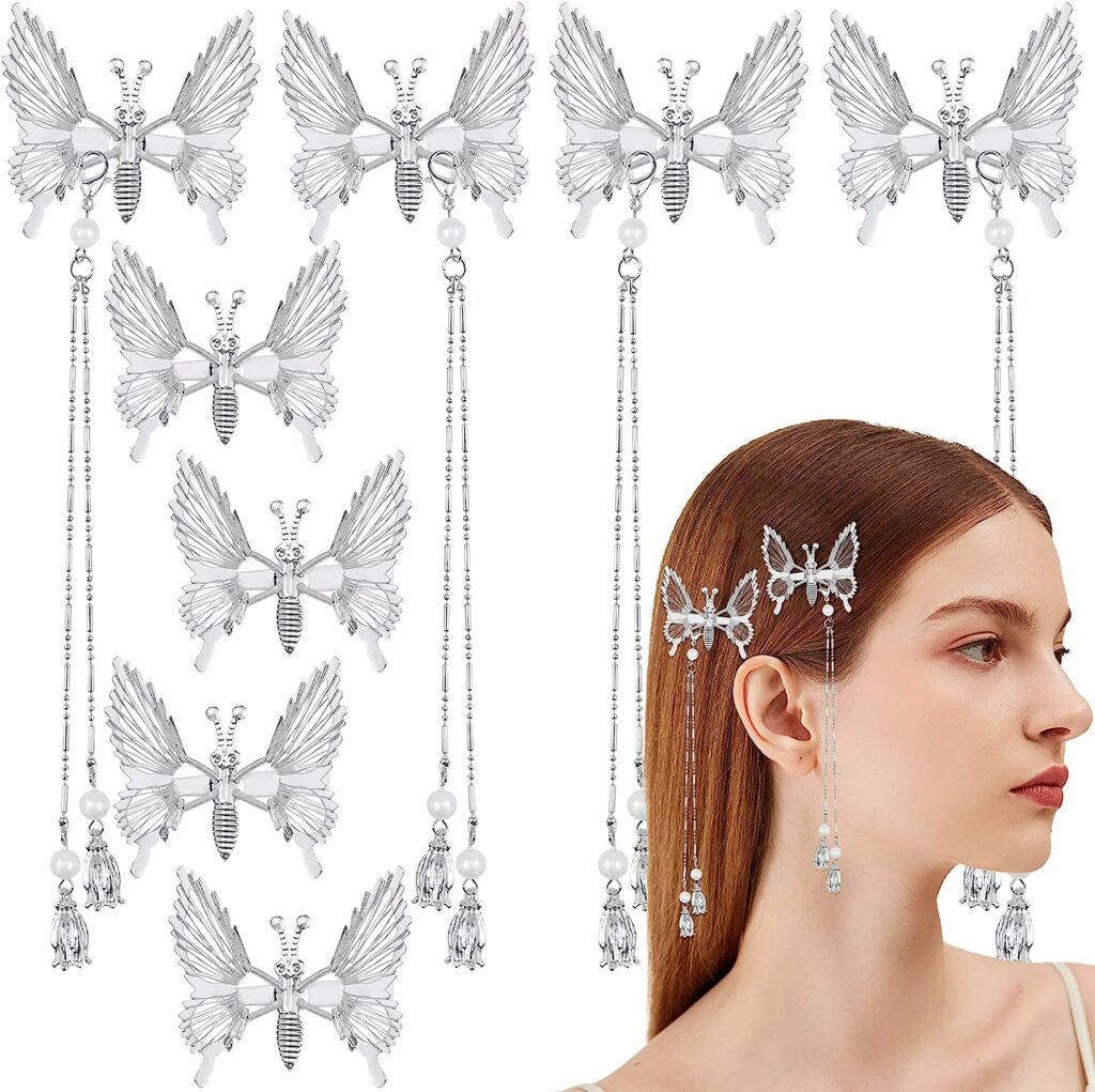 Silver butterfly hair pins