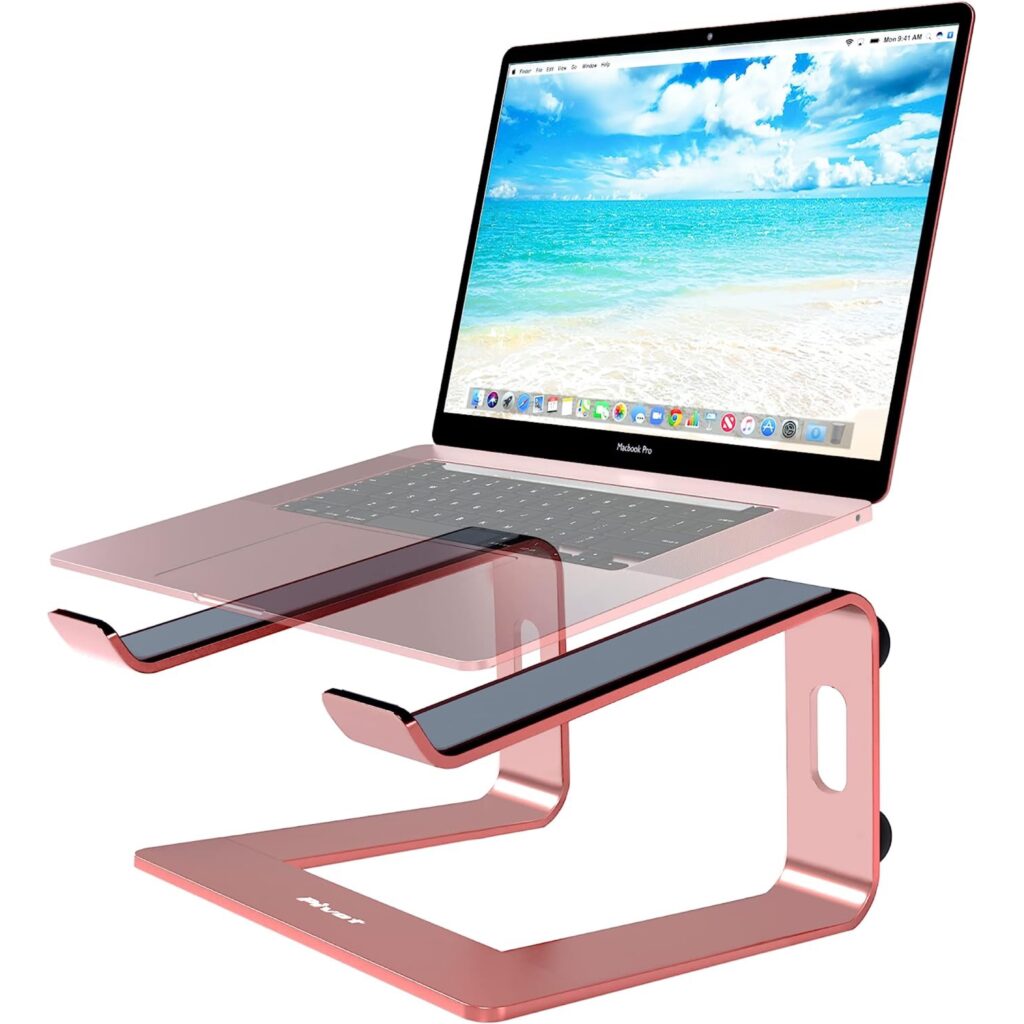 Rose gold laptop stand for desk setup