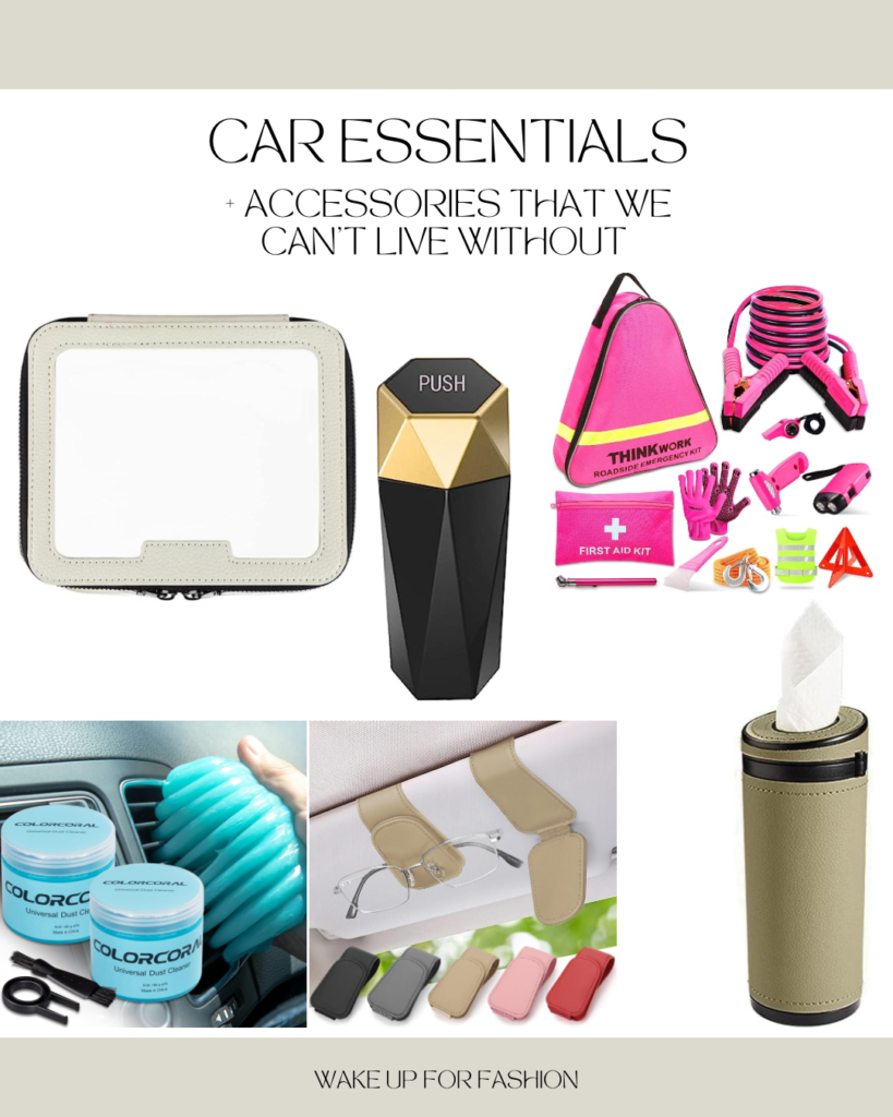 Car essentials including car wax, car cleaning kit and car accessories.
