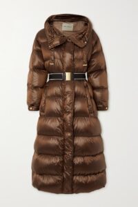 Women’s brown hooded quilted long winter coat