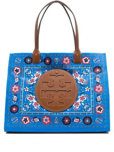 Blue patterned tote bag by Tory Burch