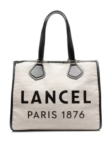 Cream and black tote bag by Lancel