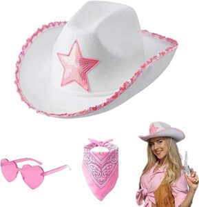 Pink and white cowgirl hat for Halloween costume.