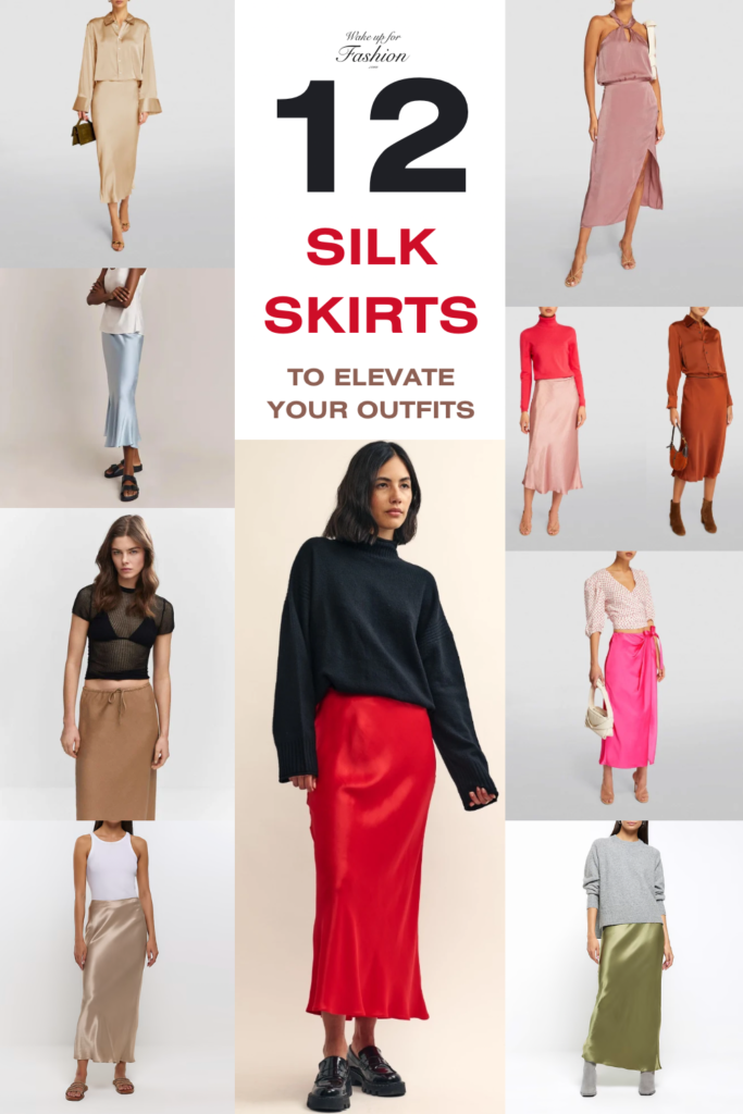 Best silk skirts including red, pink, gold, beige, blue, green  and brown slip skirts.