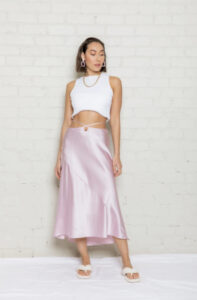 Pink silk skirt from Wolf & Badger