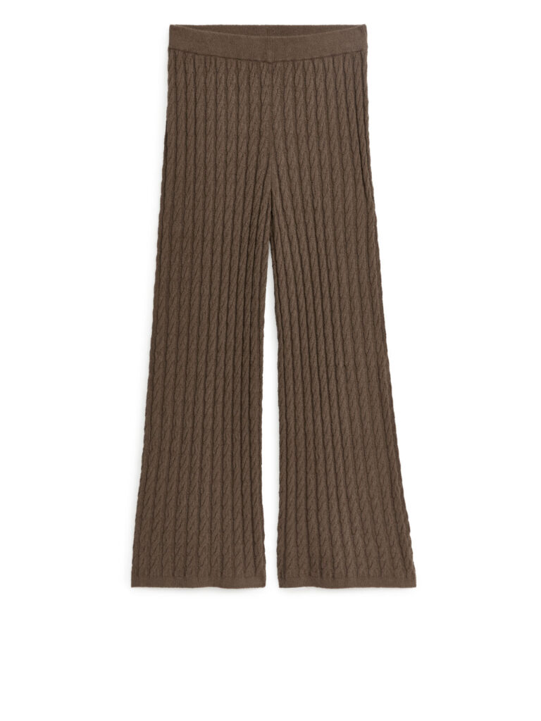 Brown cable-knit trousers