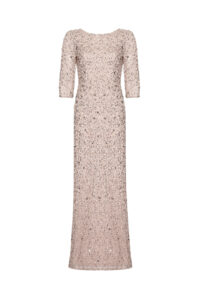 Silver beaded three-quarter length gown