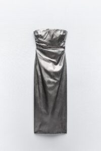 Metallic silver strapless dress