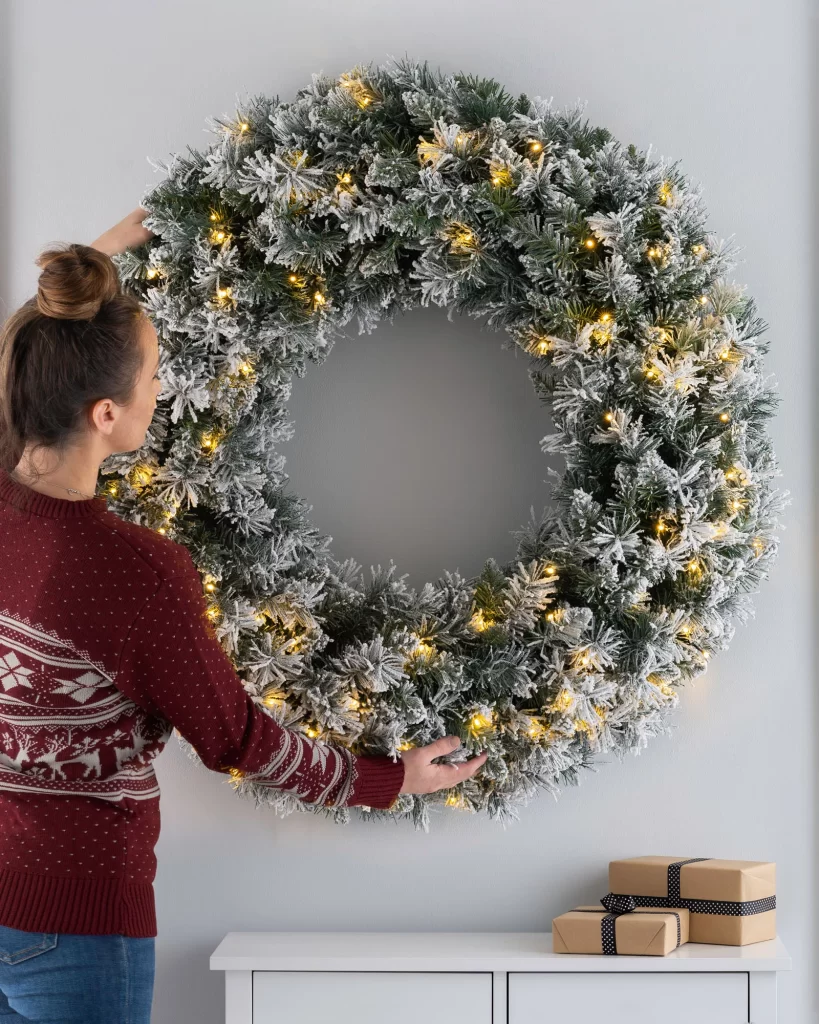 Pre-lit giant snow-flocked wreath