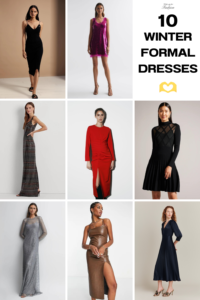 Collection of winter formal dresses from brands such as Ralph Lauren, ZARA and ASOS.