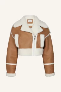 Camel cropped shearling jacket