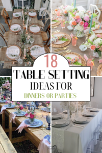 Collection of fancy table setting ideas for dinners or parties.
