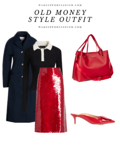 Navy and red old money style outfit for women