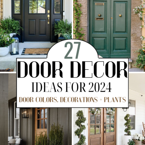 Front door decor ideas including door colors, hardware colors, decorations and plants for front door.