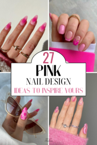 Pink nail designs with sparkles, hearts and flowers