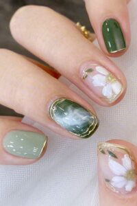 Glossy green nails