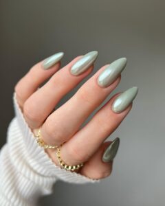 Pistachio green chrome nails