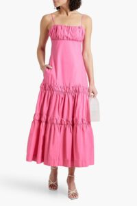 Pink gathered maxi summer dress