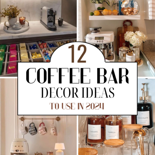 Collection of aesthetically pleasing coffee bar ideas.
