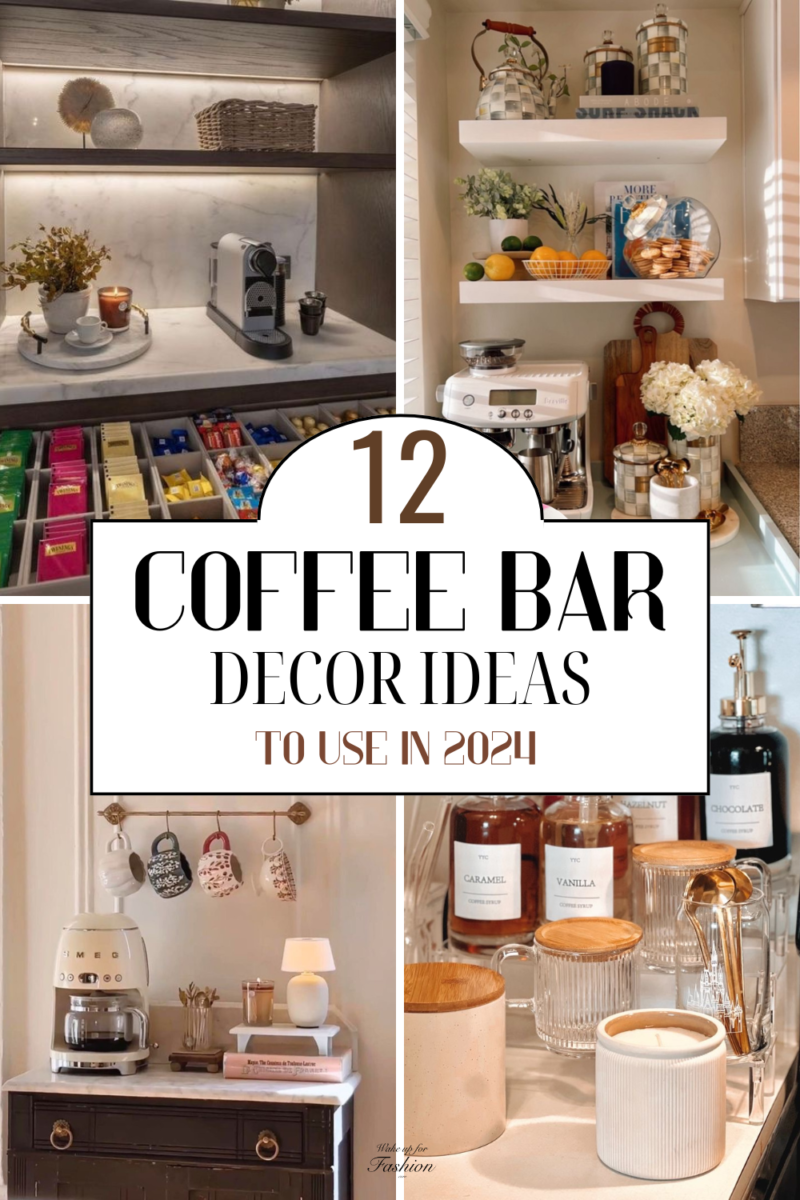 Collection of aesthetically pleasing coffee bar ideas.