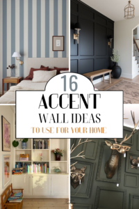 Accent wall ideas including wall panelling, wallpaper and shelving.