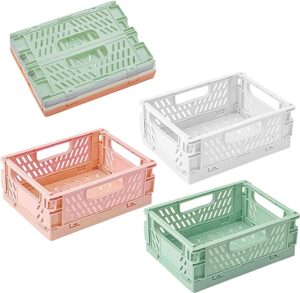 Cute pink, white and green mini crates for vanity.