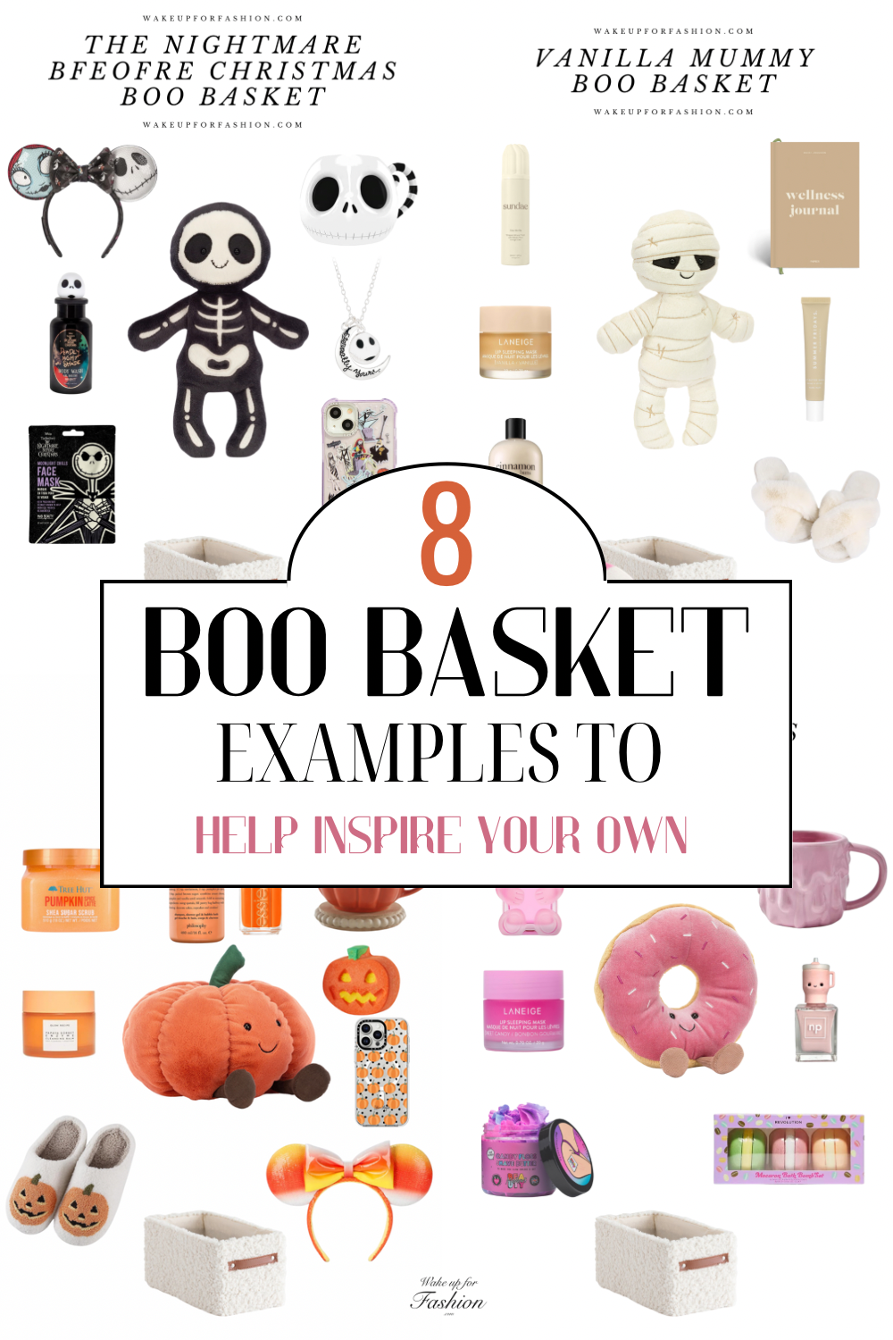 Collection of boo basket ideas to use as inspiration for a Halloween gift basket.