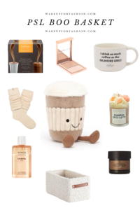 Pumpkin spiced latte boo basket with latte teddy, pumpkin spiced hot chocolate, Gilmore Girls mug and other gifts.