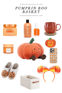 Pumpkin boo basket with pumpkin gift ideas.