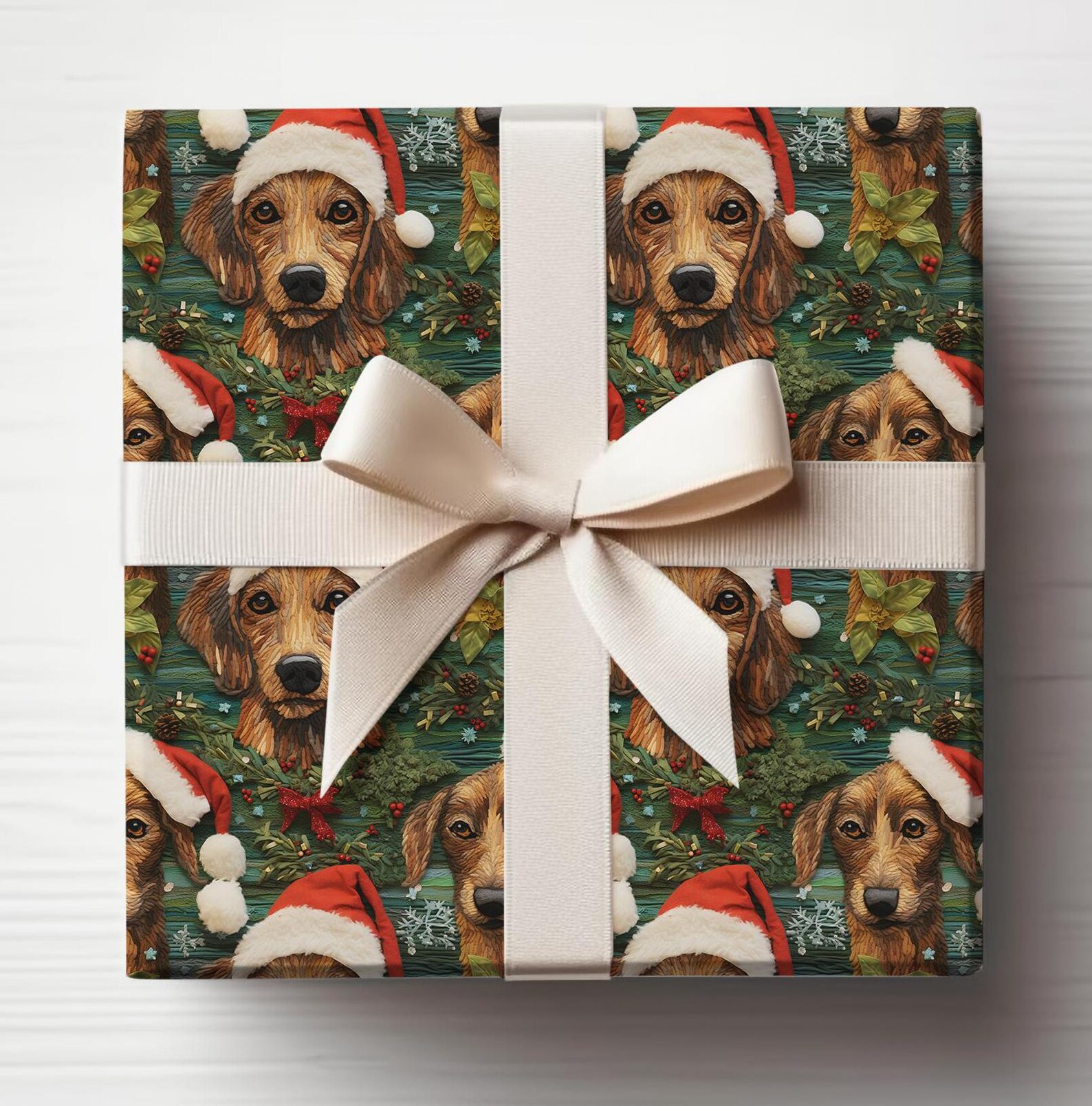 Christmas wrapping paper with dogs design