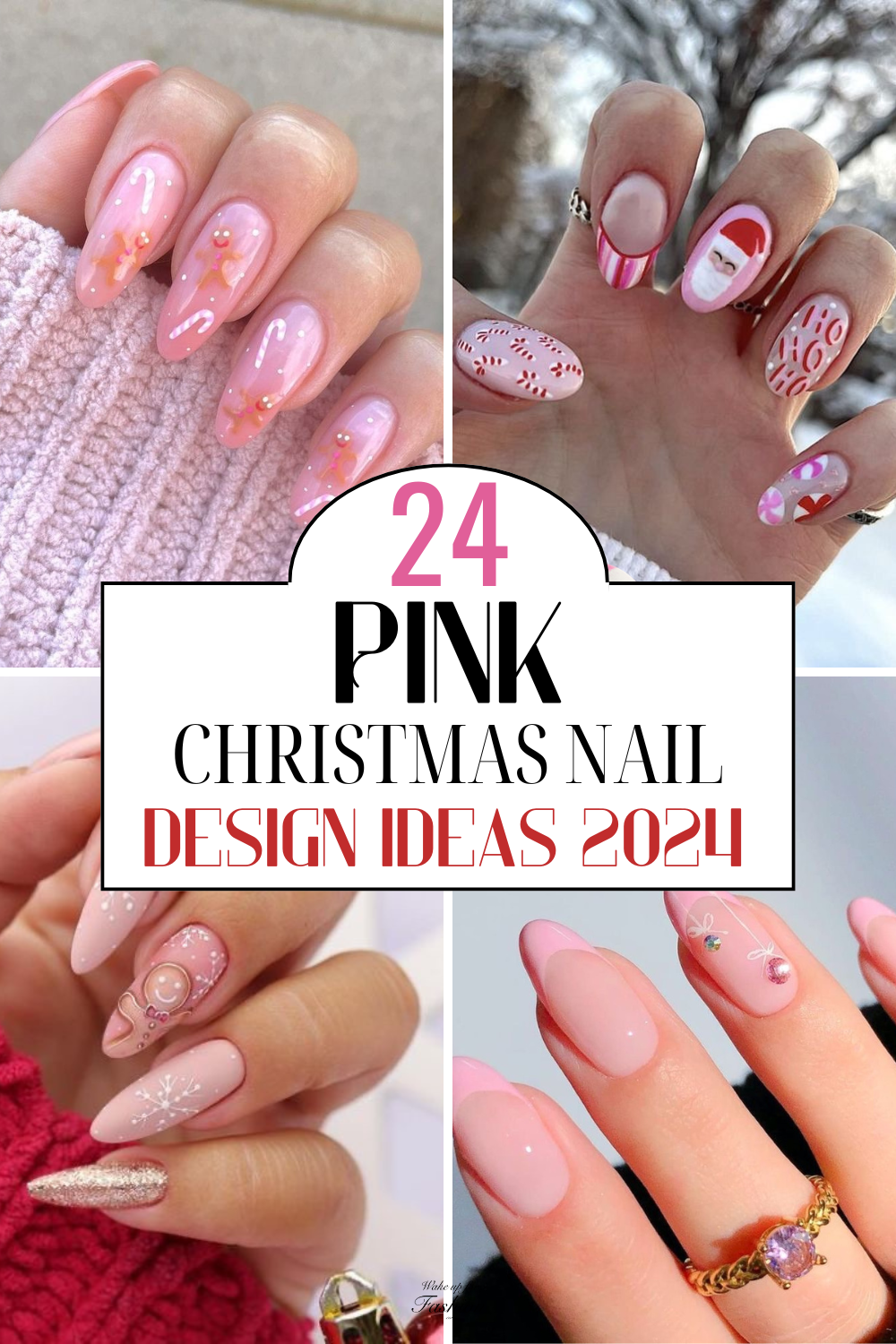 Pink Christmas nail designs for Christmas 2024.