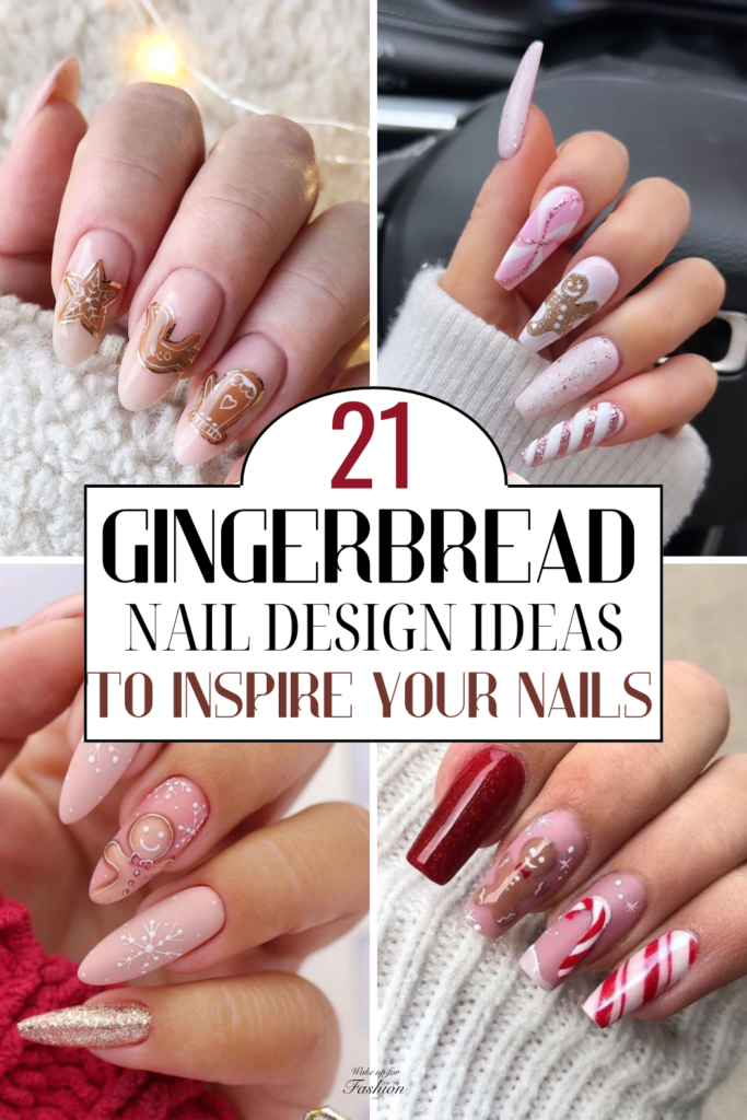 Gingerbread nail design ideas for Christmas 2024.