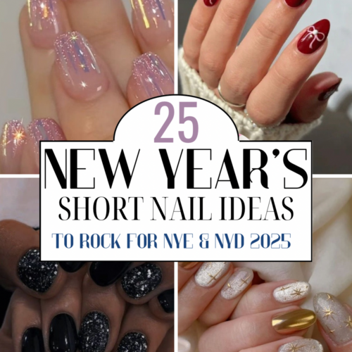 Short New Year’s nails with cute NYE nail designs.