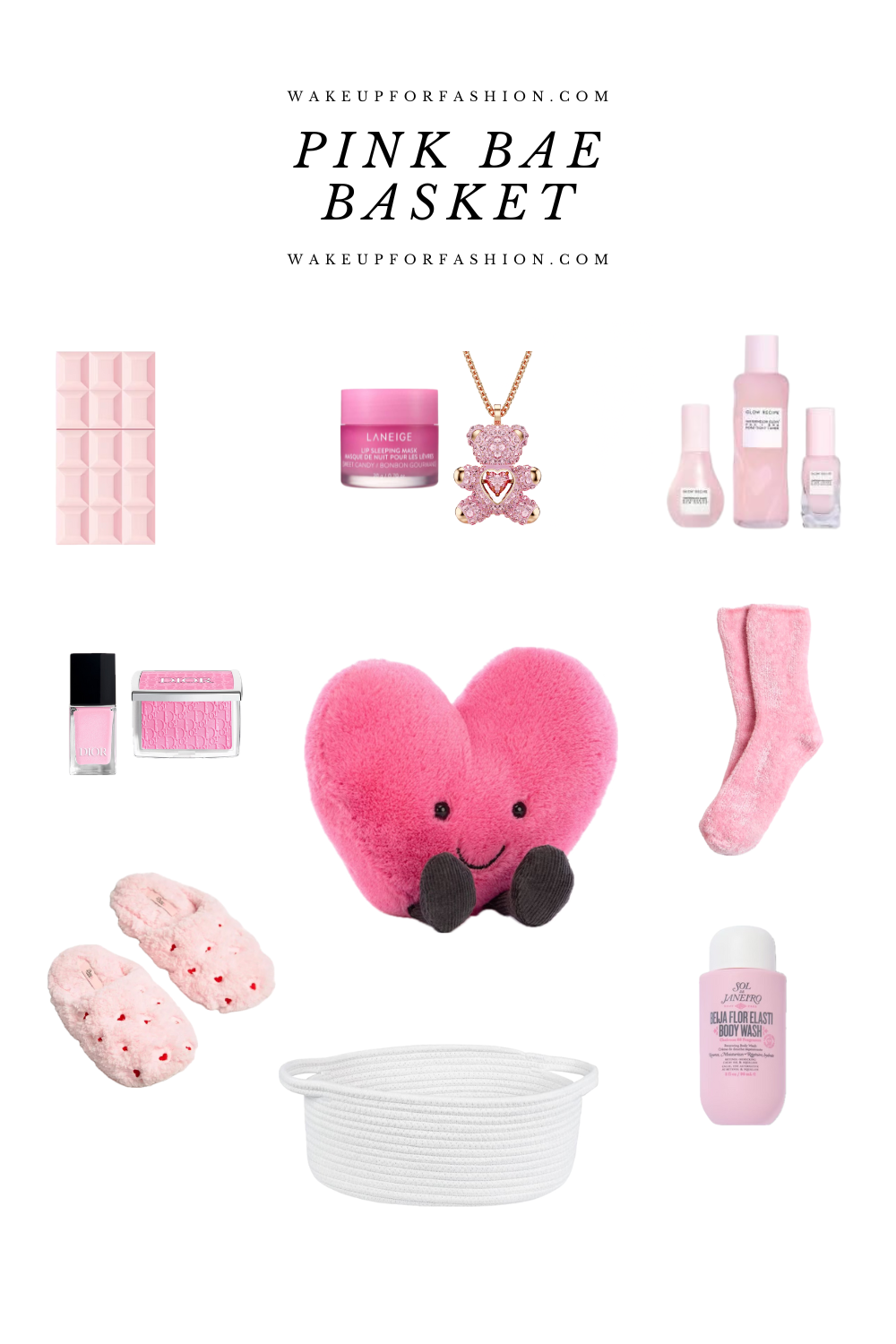 Pink Valentine’s gift basket with pink gift ideas