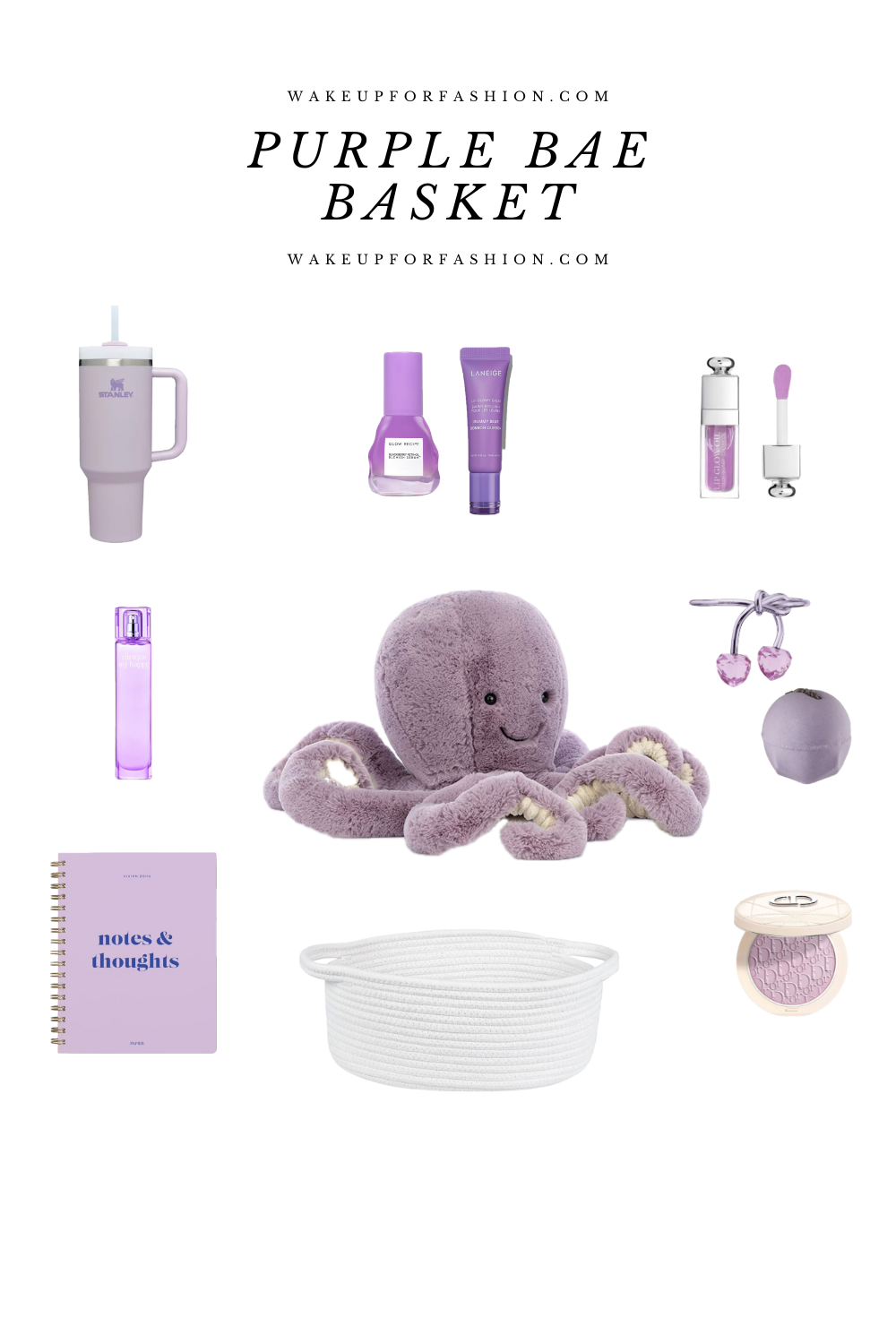 Purple bae basket with purple gift ideas.