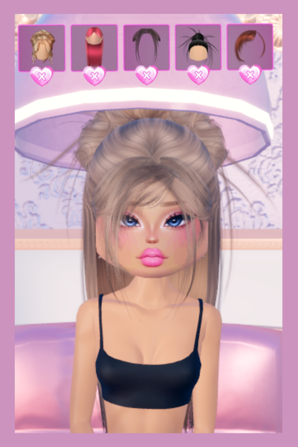 Straight hair Half up Half down with messy bun hairstyle in Dress To Impress