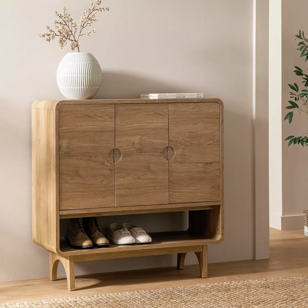 Storage cabinet with open shelf