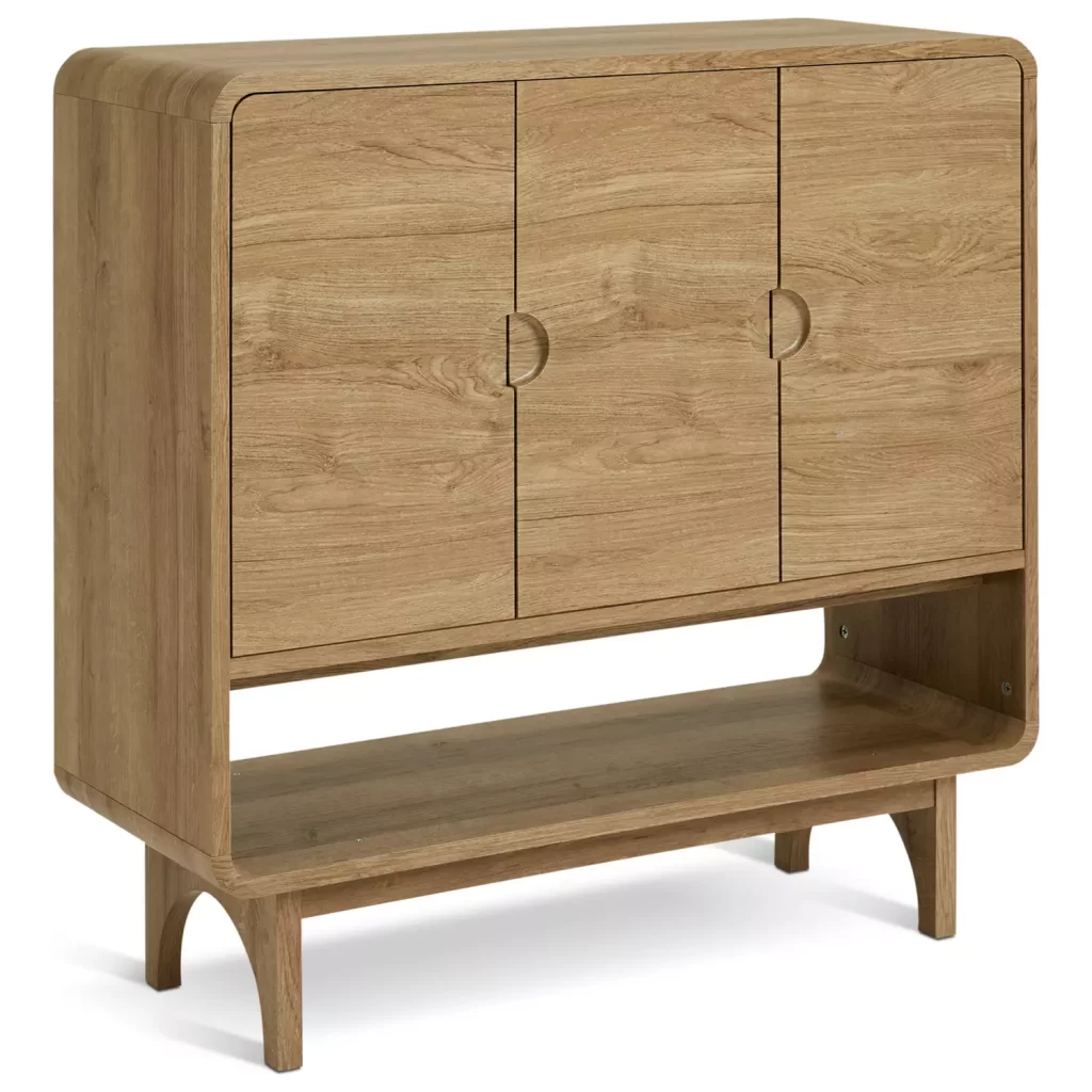 Storage cabinet with low open shelf