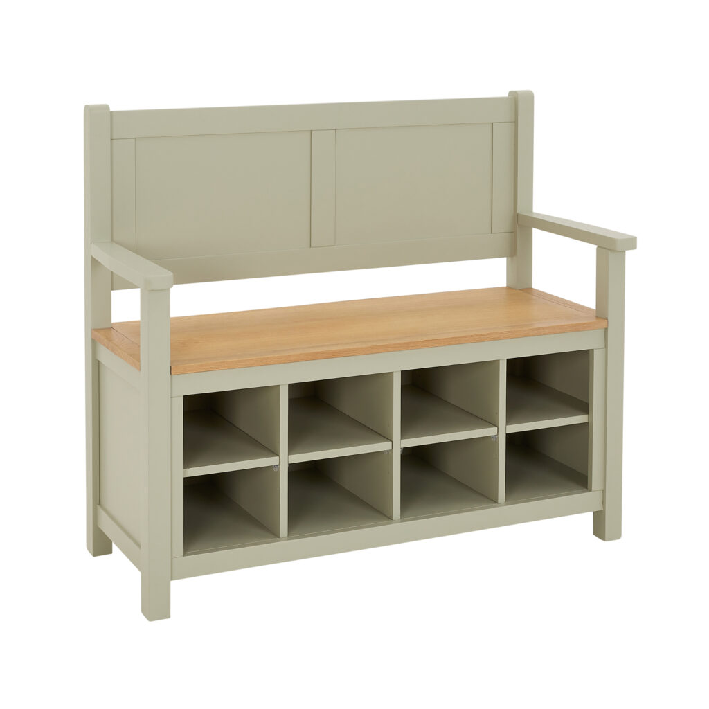 Green shoe storage bench