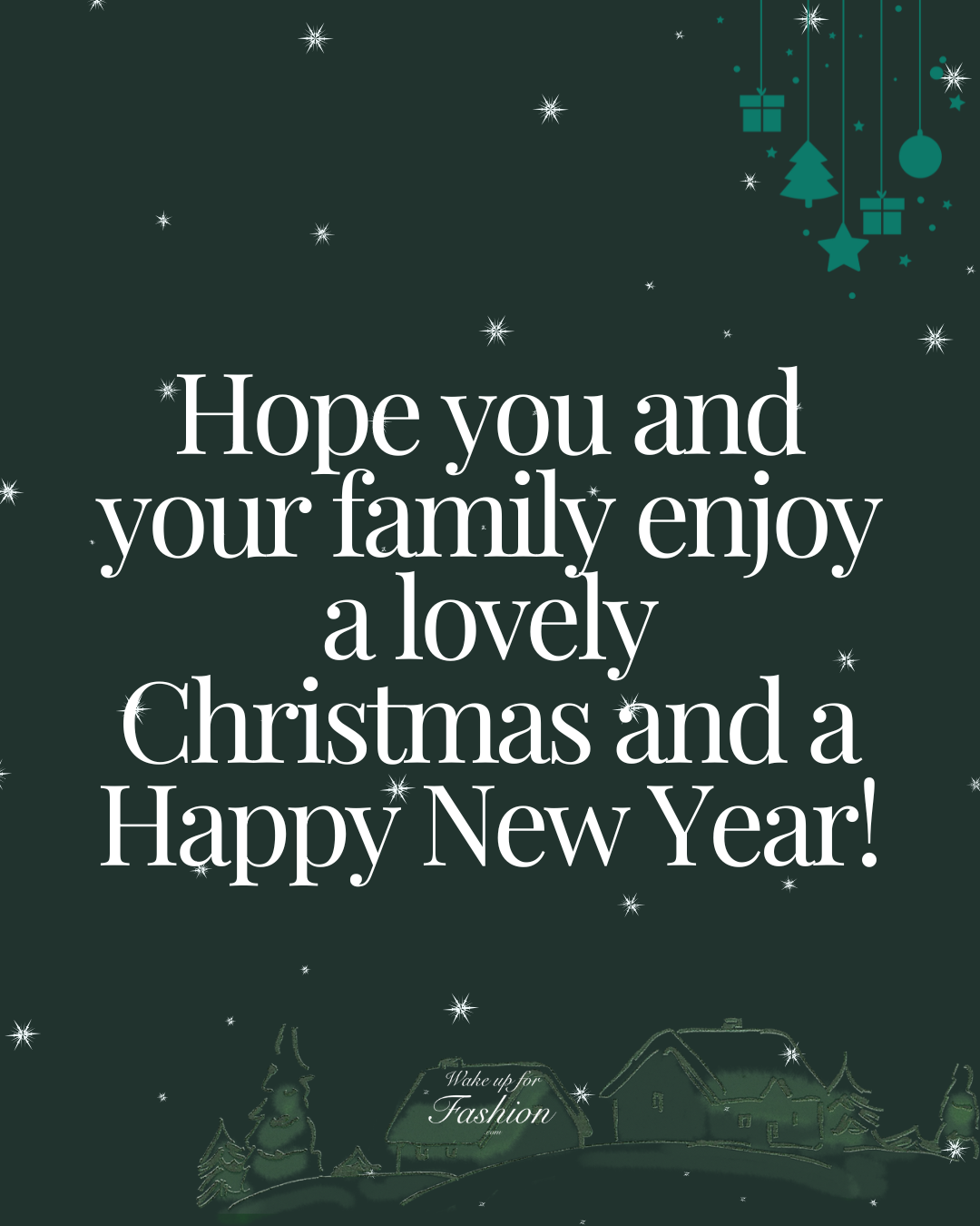 Simple Christmas greeting which reads “Hope you and your family enjoy a lovely Christmas and a Happy New Year!”