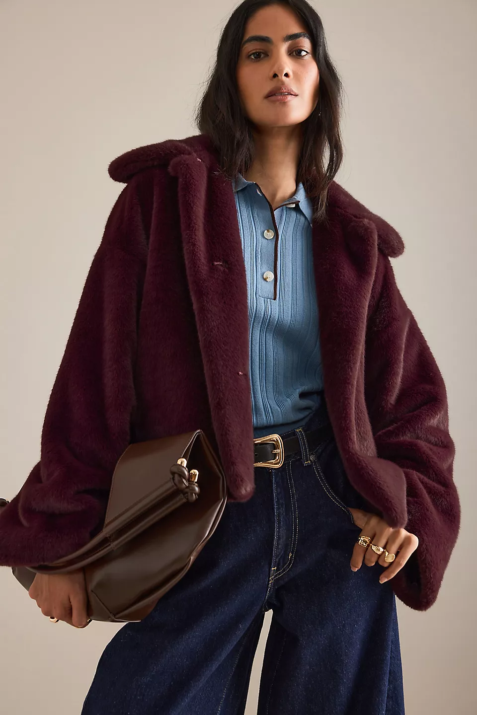 Burgundy Anthropologie Faux-Fur Jacket