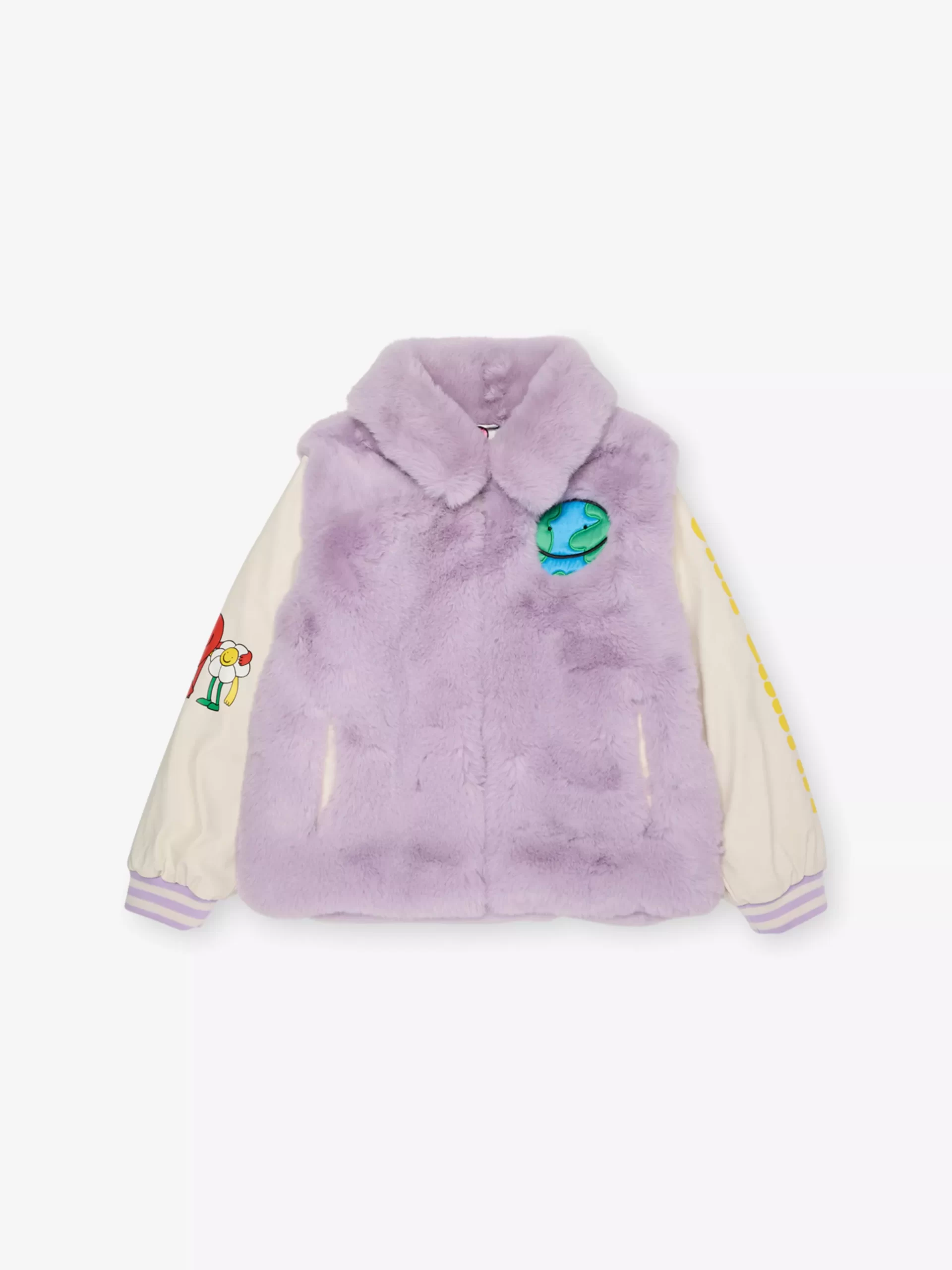 STELLA MCCARTNEY
Embroidered-Patch Classic-Collar Faux-Fur Jacket